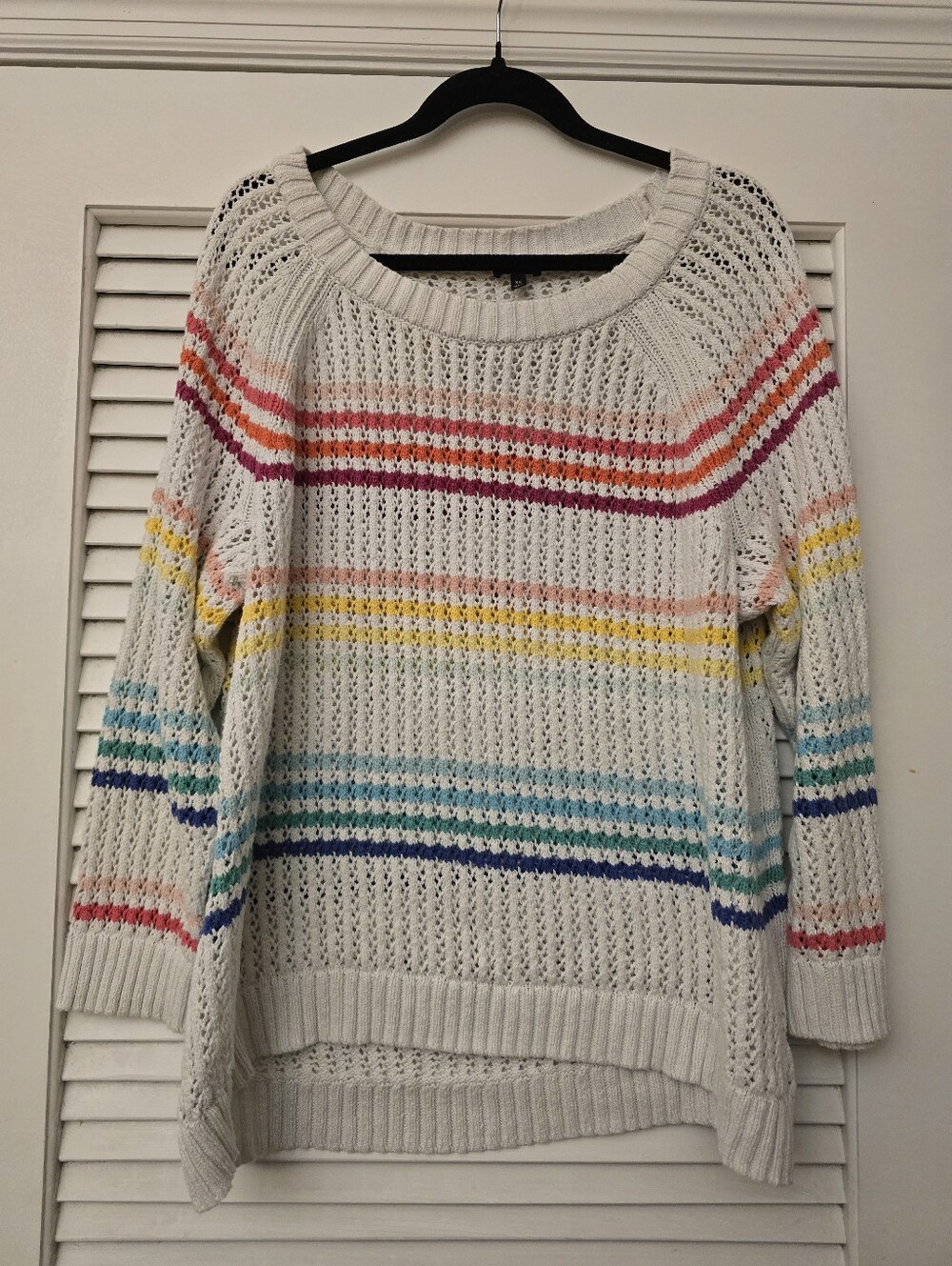 Talbots Open-Knit Scoop Neck 100% Cotton Rainbow Stripe Sweater Size 3X